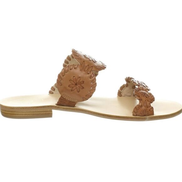 Jack Rogers Leather Lauren Slide Sandal Floral Shaped Low Stacked Heel - Picture 11 of 14